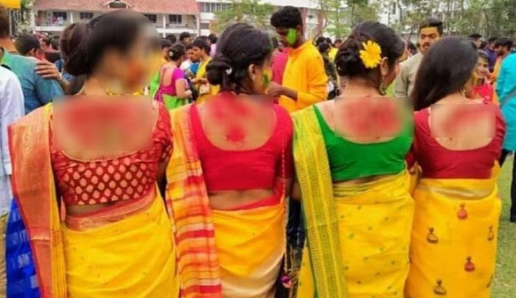 শাড়ি পড়া যুবতীদের খোলা পিঠে অশ্লীল শব্দ, ভাইরাল
