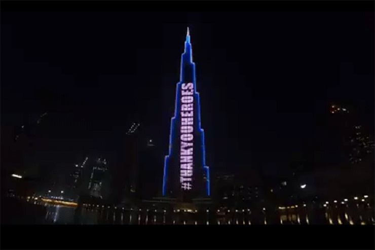 করোনায় ঝুঁকি নিয়ে কাজ করা বীরদের স্যালুট বুর্জ খলিফার (ভিডিও)