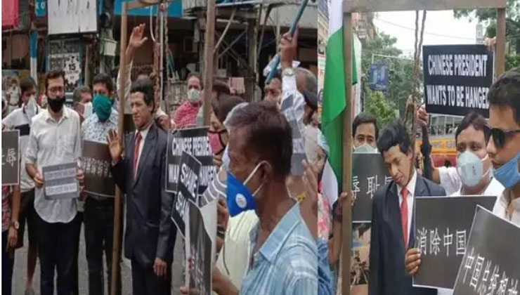 চীনের 'প্রেসিডেন্টকে ফাঁসি' দেওয়া হলো কলকাতার রাস্তায় (ভিডিও)