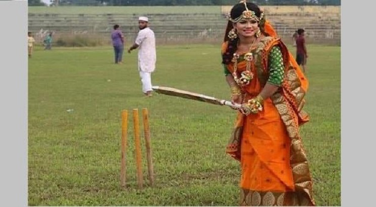 গায়ে হলুদের সাজে ব্যাটিংয়ে সানজিদা