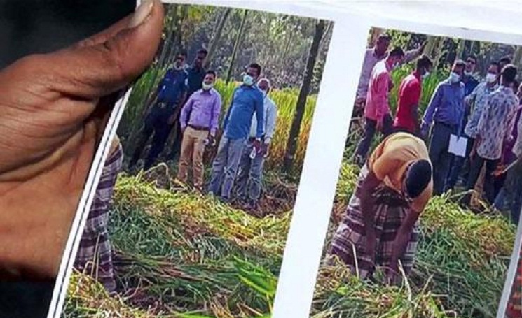 জোর করে কৃষকের কাঁচা ধান কেটে ঘর তুললেন ইউএনও!