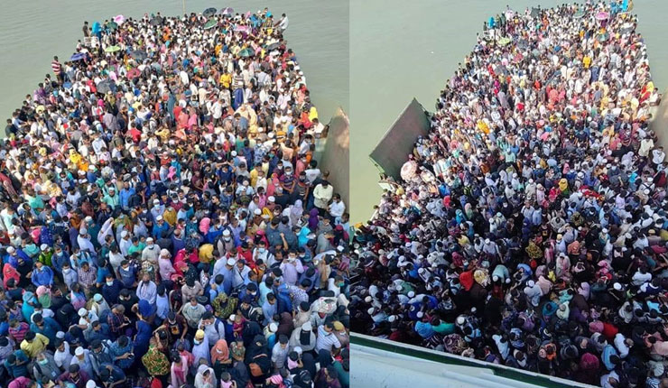 মানুষের চাপে গাড়ির জায়গা হলো না ফেরিতে