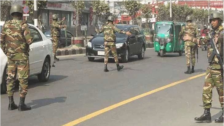 লকডাউনে রাজধানীতে সেনা টহল