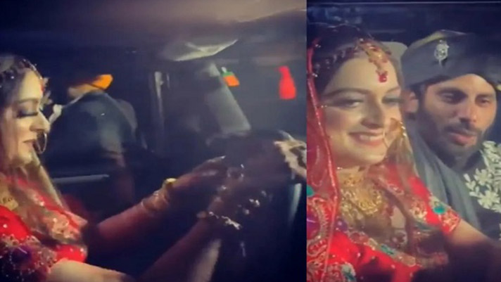 বরকে পাশে বসিয়ে নিজে গাড়ি চালিয়ে শ্বশুরবাড়ি যাচ্ছেন নববধূ (ভিডিও)