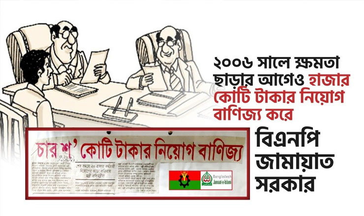 ২০০৬ সালে ক্ষমতা ছাড়ার আগেও হাজার কোটি টাকার নিয়োগ বাণিজ্য করে বিএনপি-জামায়াত সরকার