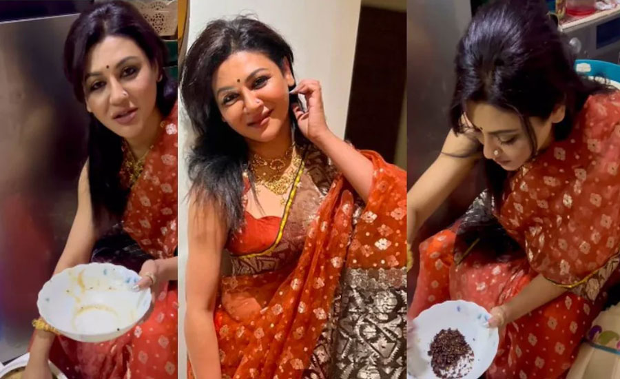 শাড়ি কোমরে গুঁজে নিজ হাতে পান্তা-ভর্তার আয়োজন করলেন জয়া