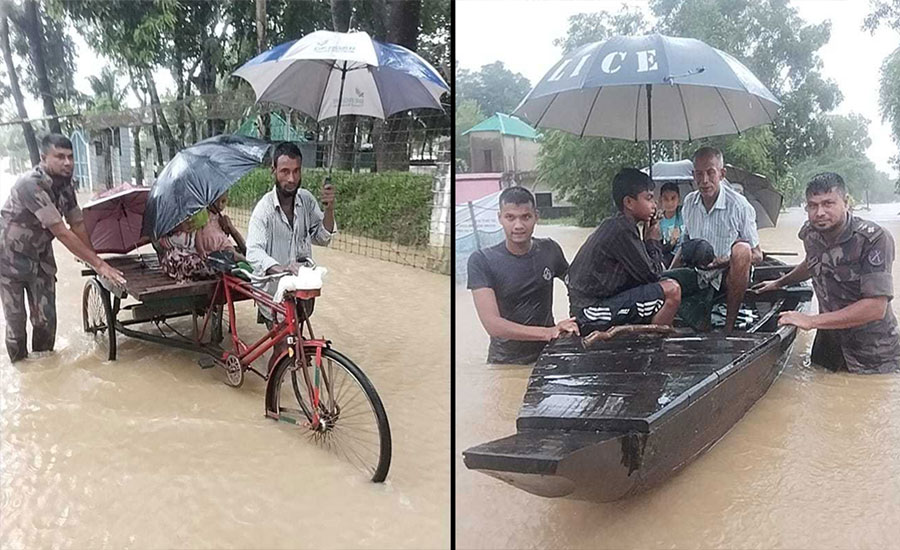 ফেনীতে বানভাসি মানুষের বাঁচার আকুতি, উদ্ধারে সেনাবাহিনী-বিজিবি
