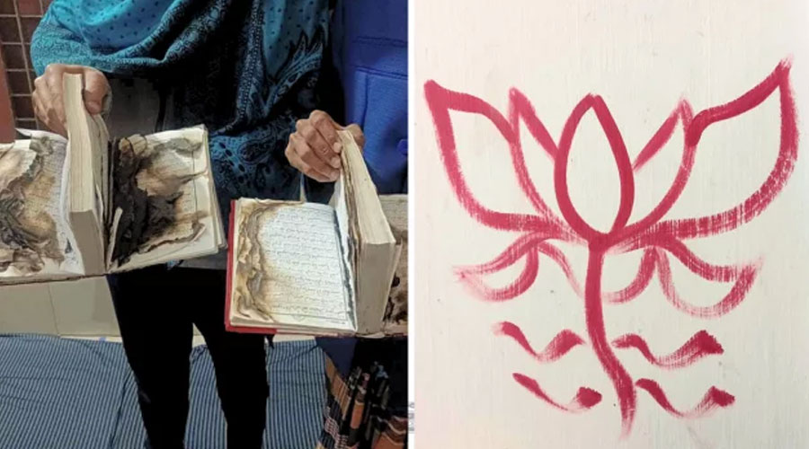 রাবিতে কোরআন পোড়ানো এবং দেয়ালে বিজেপির লোগো নিয়ে চাঞ্চল্য