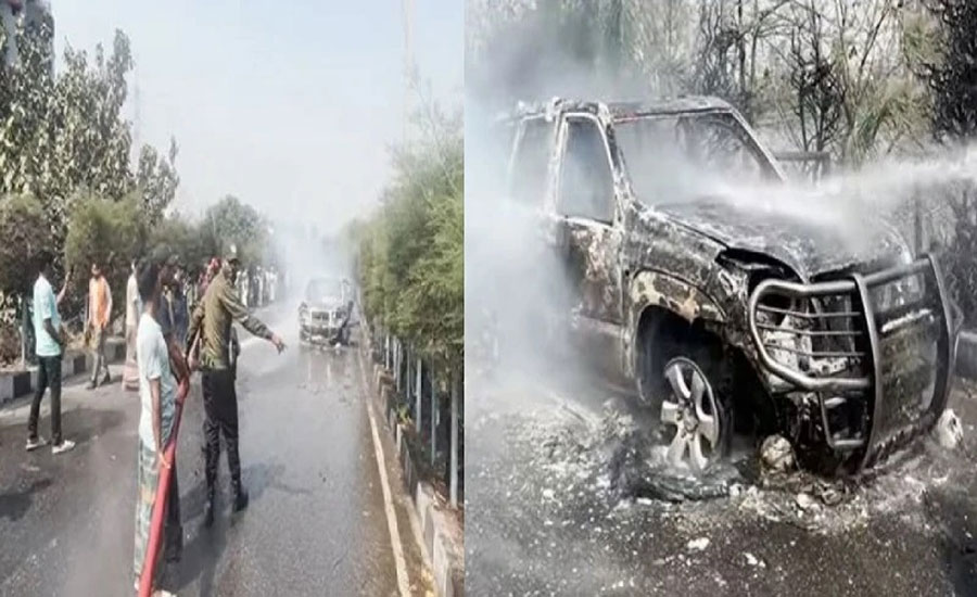 হাতিরঝিলে চলন্ত গাড়িতে আগুন, যানজটে আটকা ফায়ারের গাড়ি