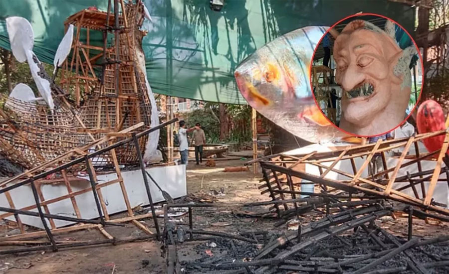 চারুকলায় পুড়ল পহেলা বৈশাখের জন্য বানানো ‘ফ্যাসিস্ট হাসিনার মুখাকৃতি’