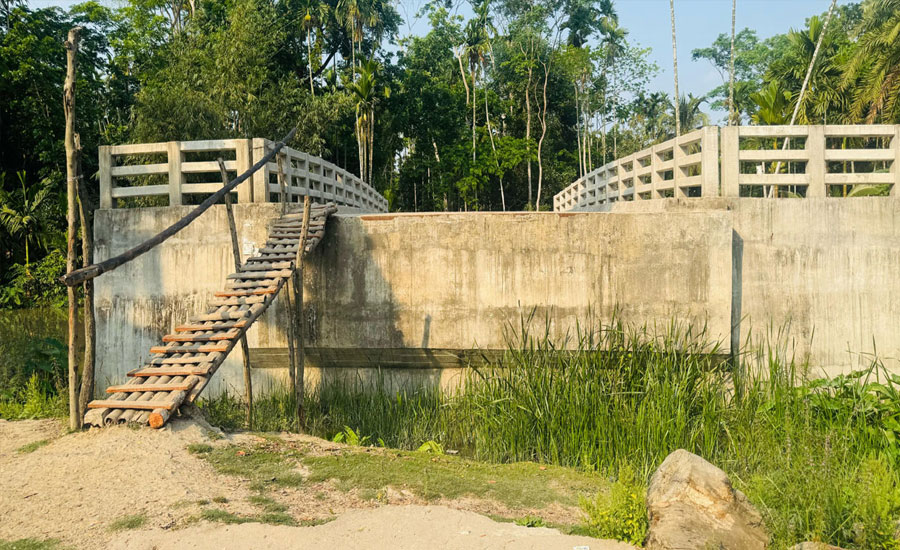 মই বেয়ে উঠতে হয় দেড় কোটি টাকার সেতুতে