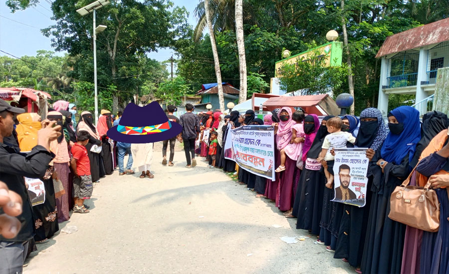 পাথরঘাটায় গৃহবধূর আত্মহত্যা! ষড়যন্ত্রমূলক আসামি করায় এলাকাবাসীর মানববন্ধন 