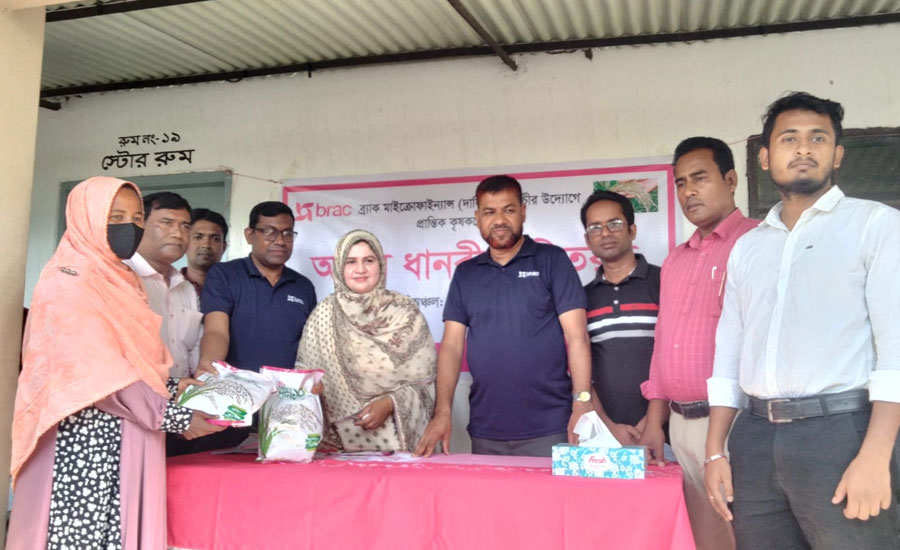 বগুড়ার শেরপুরে ব্র্যাক উদ্যোগে কৃষকদের মাঝে বিনামূল্যে আমন ধান বীজ বিতরণ