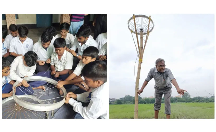 বজ্রপাত আটকাতে বাঁশের খুঁটি, তামার তার দিয়ে স্কুল ছাত্ররা যে যন্ত্র বানিয়েছে