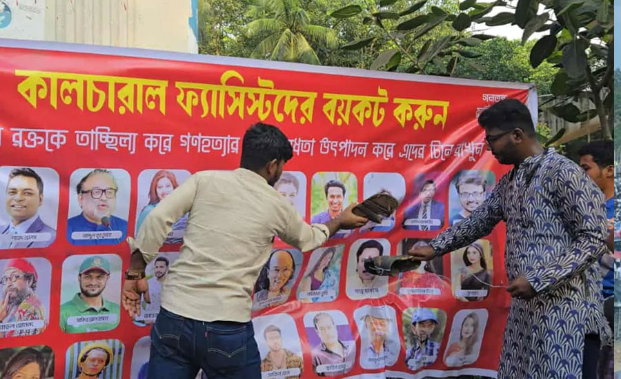 শেখ মুজিবকে নিয়ে স্ট্যাটাস, ঢাবিতে তারকাদের ছবিতে জুতা নিক্ষেপ