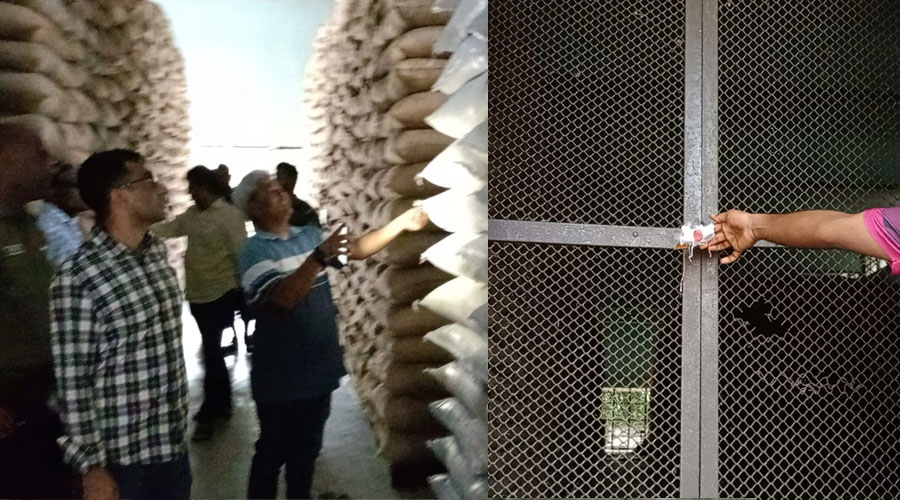 বাগমারায় খাদ্য গুদামে পচা ধান-চাল প্রশাসনের অভিযান চার গুদাম ছিলগালা