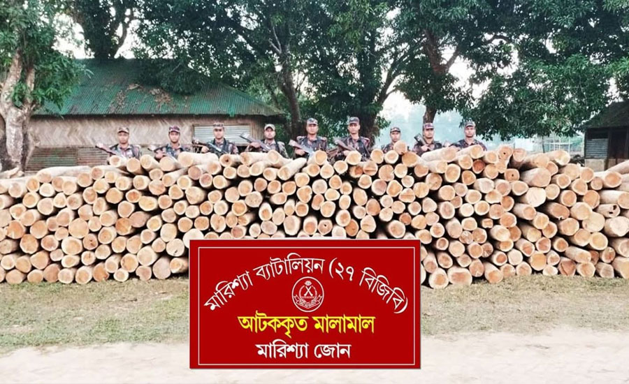 বাঘাইছড়িতে বিজিবির বিশেষ অভিযানে প্রায় ৯ লাখ টাকার অবৈধ সেগুন কাঠ জব্দ