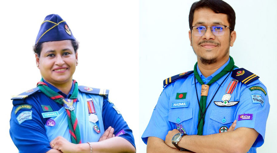 ডিআইইউ এয়ার রোভার স্কাউট গ্রুপের উডব্যাজ অর্জন করেছেন স্কাউটার নাজমুল ও ফারহানা