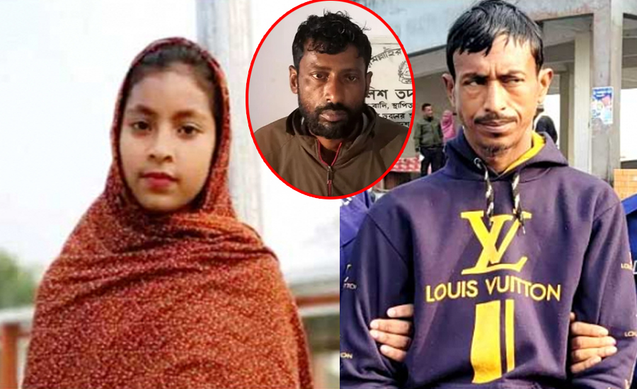  নিহত আয়েশা বায়ে, হত্যাকারী চাচা রুবেল প্যাদা ডানে ও বাবা বাবুল প্যাদা মাঝে