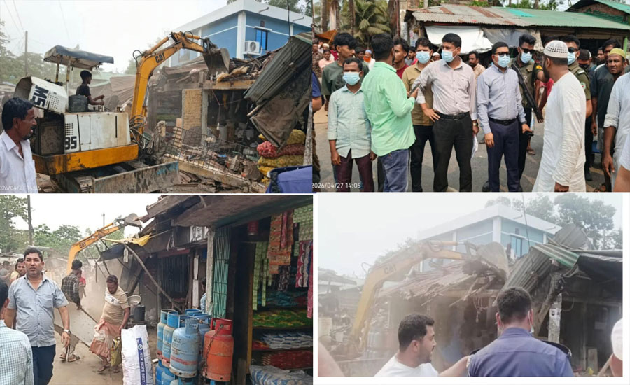 মহেশখালীতে খাস জমি উদ্ধার অভিযান: কালাগাজীর পাড়া বাজারে অবৈধ দোকান উচ্ছেদ