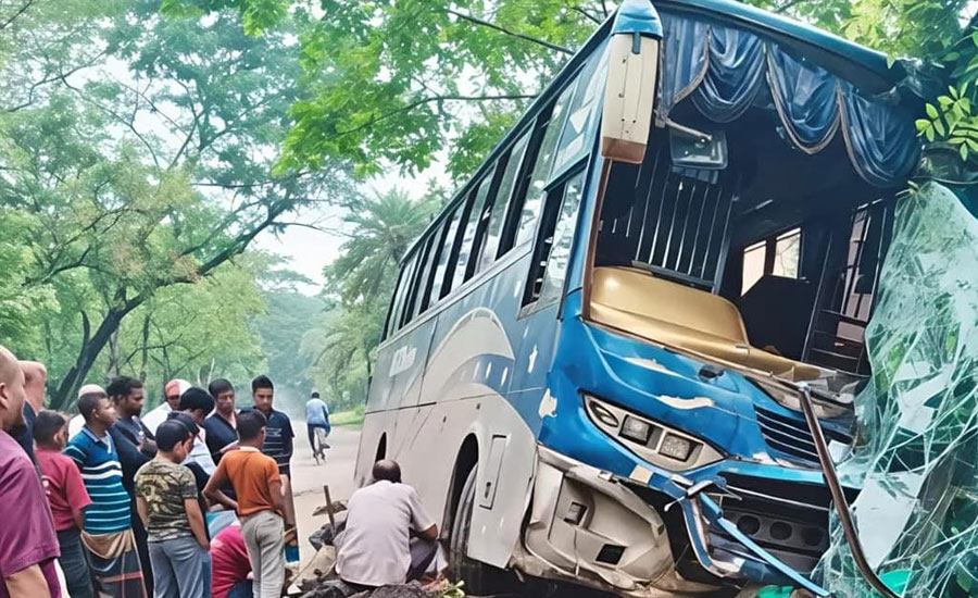 দামুড়হুদায় যাত্রীবাহী বাস নিয়ন্ত্রণ হারিয়ে গাছের সাথে ধাক্কা