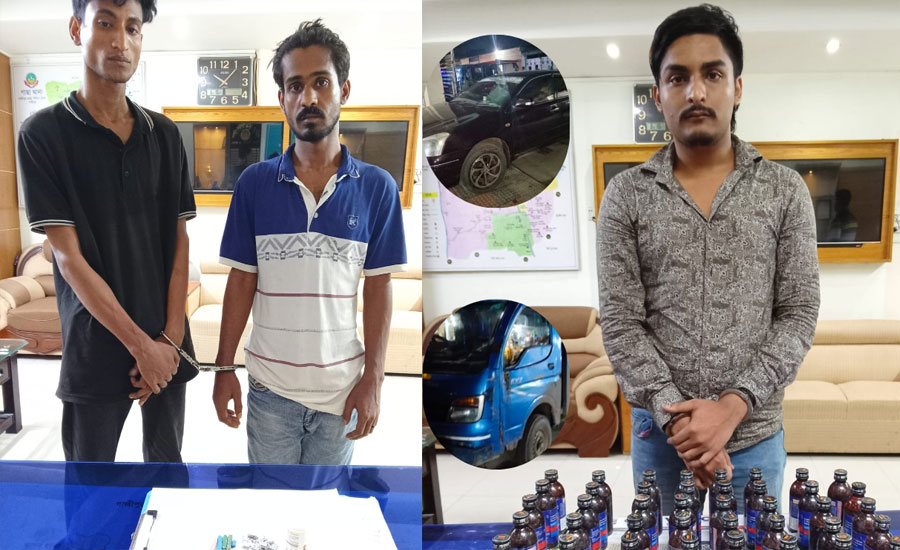 পৃথক অভিযানে ফেনসিডিল-ইয়াবাসহ আটক ৩, জব্দ দুই যানবাহন