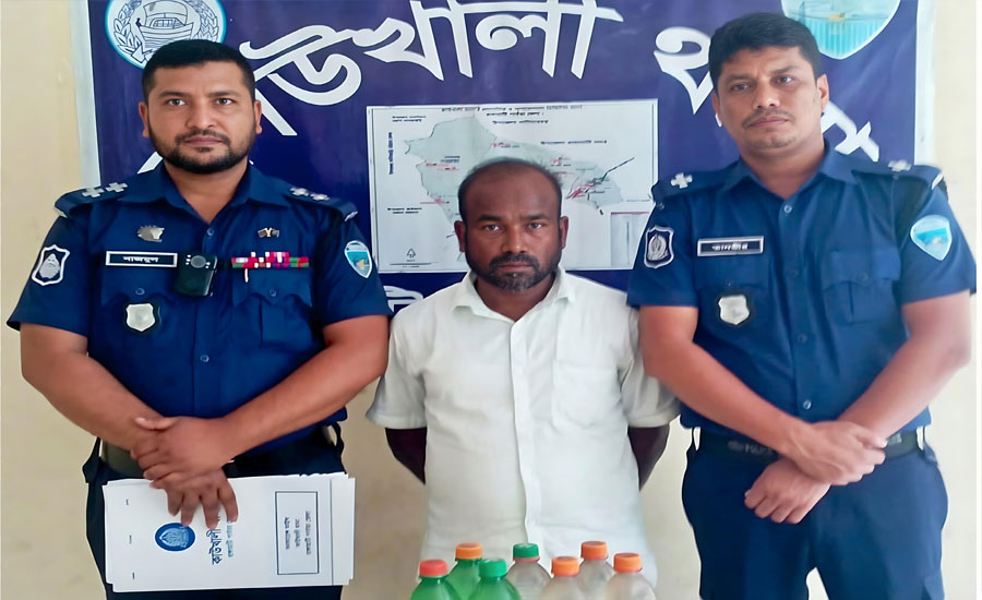 কাউখালী থানার অভিযানে ৫ লিটার চোলাই মদসহ ০১ মাদক কারবারি গ্রেফতার