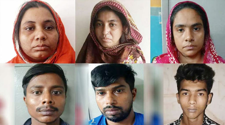 উপরে বাঁ থেকে সালমা, মরিয়ম ও পলি; নিচে রাব্বি, কায়েস ও রাফি