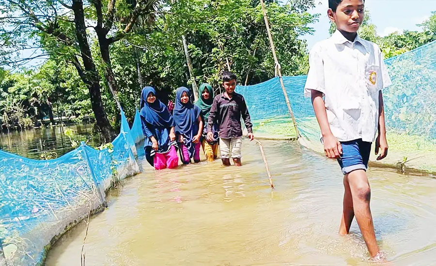 দোহারের রাস্তাঘাটে হাঁটু পানি, শিক্ষা প্রতিষ্ঠানের পরীক্ষা স্থগিত
