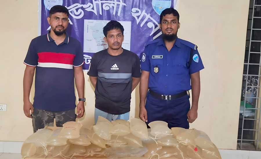 কাউখালী থানা পুলিশের অভিযানে চোলাই মদসহ একজন আটক