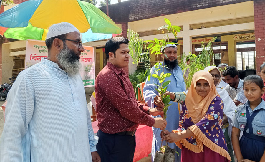 তেঁতুলিয়ায় সাইফুল প্রযুক্তি নার্সারীর উদ্যোগে শিশু শিক্ষার্থীদের মাঝে বিনামূল্যে গাছের চারা বিতরণ 