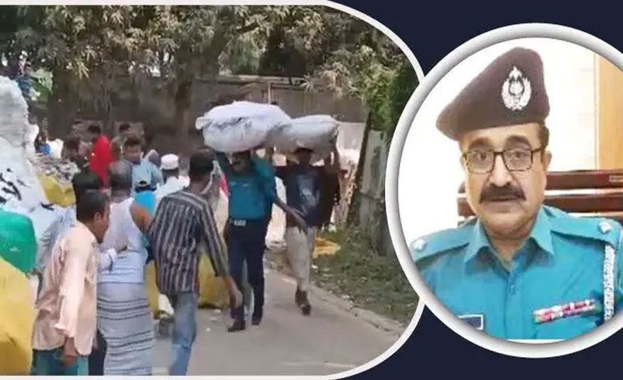 আগুনে ঝাঁপ দিয়ে বস্তা মাথায় নিয়ে ওসি ভাইরাল